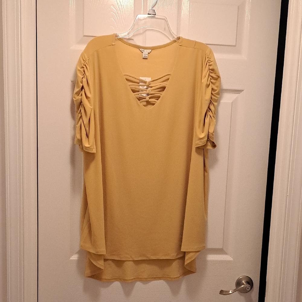 Yellow Ruched Sleeve Top